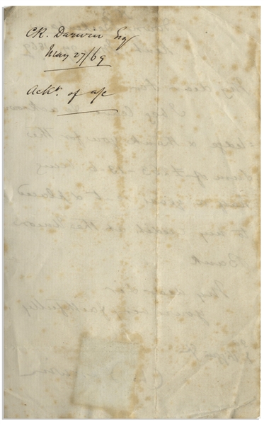 Charles Darwin Letter Signed From 1869, Written to His Land Agent